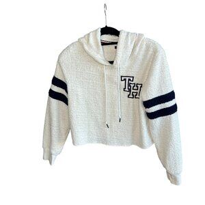 Tommy Hilfiger Marshmallow White Cropped Hoodie Varsity Sweatshirt Size Large